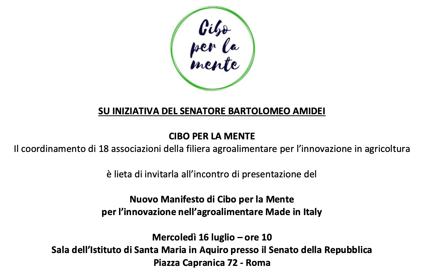 Presentazione del Nuovo Manifesto di Cibo per la Mente per l’innovazione nell’agroalimentare Made in Italy